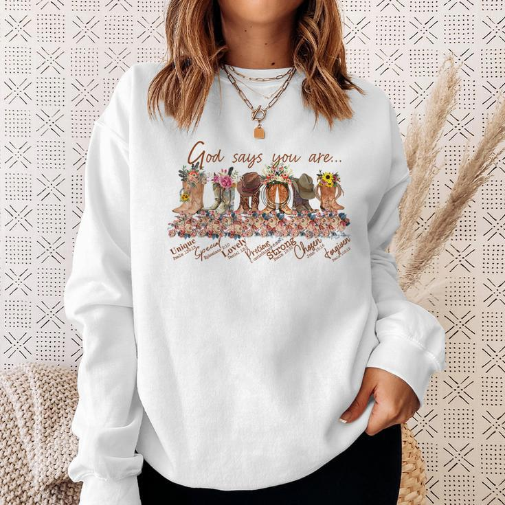 Retro Western Cowgirl Boots God Say You Are Cowboy Christian Sweatshirt Gifts for Her