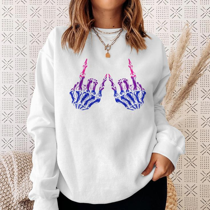 Skeleton Rock Hand Lgbt-Q Cool Bisexual Pride Color Bi Flag Sweatshirt Gifts for Her