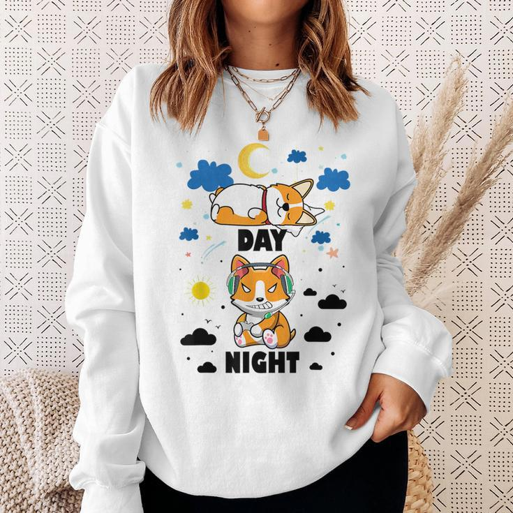Sleep All Day Play Games All Night Dog Night Corgi Pc Gamer Sweatshirt Gifts for Her