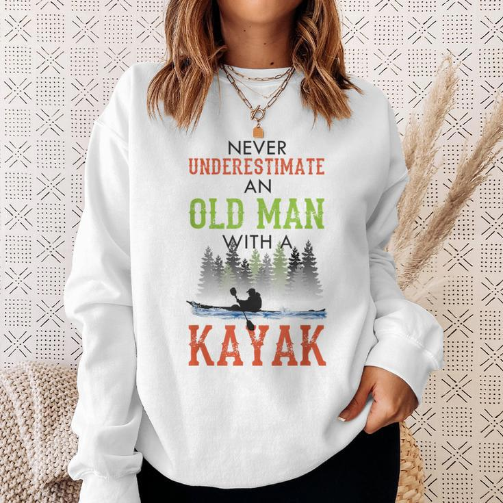 Never Underestimate An Old Man With A Kayak Father's Day Sweatshirt Gifts for Her