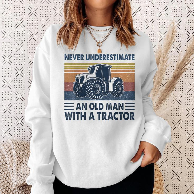 Vintage Never Underestimate An Old Man With A Tractor Sweatshirt Gifts for Her