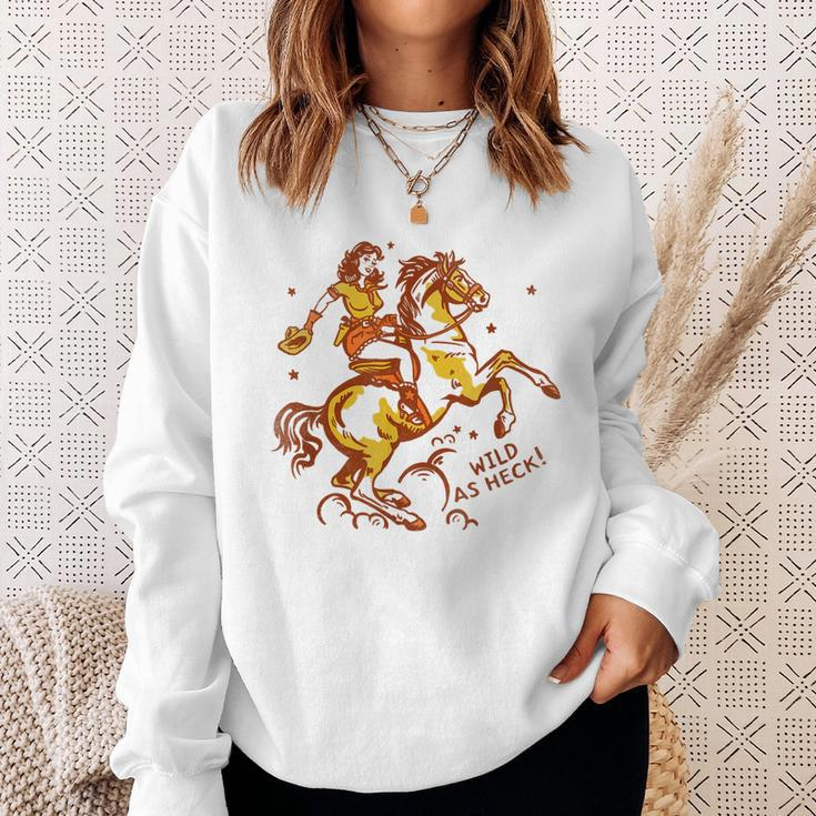 Wild As Heck Cute & Fun Retro Cowgirl Pinup Riding A Horse Sweatshirt Gifts for Her