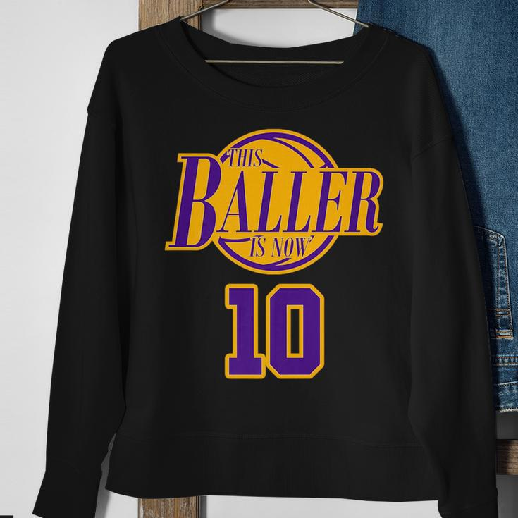 10 Years Old Birthday Basketball Baller Purple And Yellow Sweatshirt Gifts for Old Women