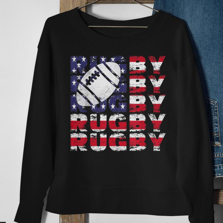 4Th Of July Rugby American Flag Vintage Sports Patriotic Sweatshirt Gifts for Old Women