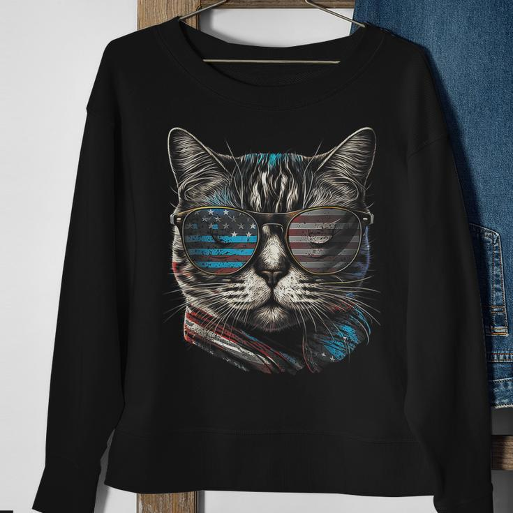 4Th Of July Cat American Flag America Patriotic Funny Sweatshirt Gifts for Old Women
