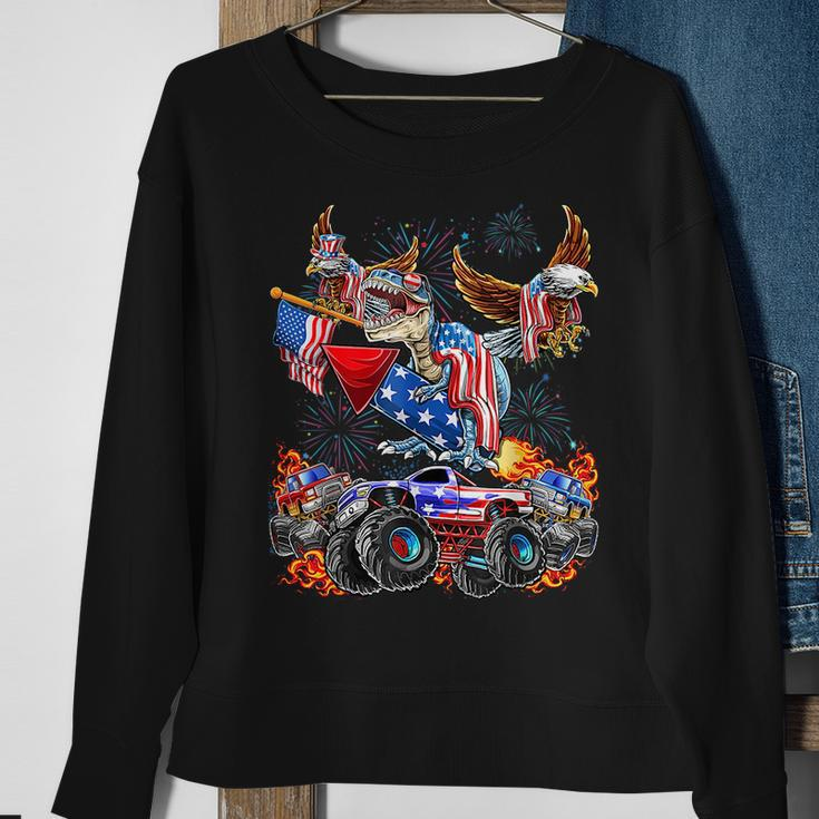 4Th Of July Dinosaur Monster Truck Bald Eagle American Flag Sweatshirt Gifts for Old Women