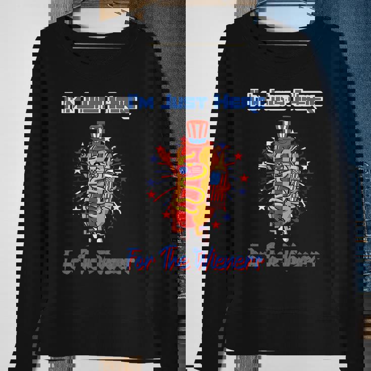 4Th Of July Im Just Here For The Wieners Hot Dogs Funny Sweatshirt Gifts for Old Women