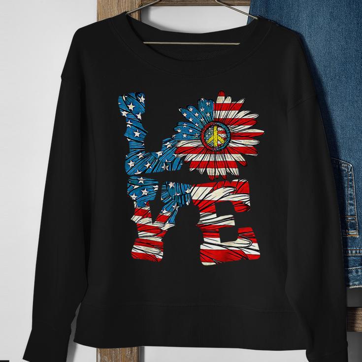 4Th Of July Love Peace Sunflower Patriotic American Flag Usa Sweatshirt Gifts for Old Women