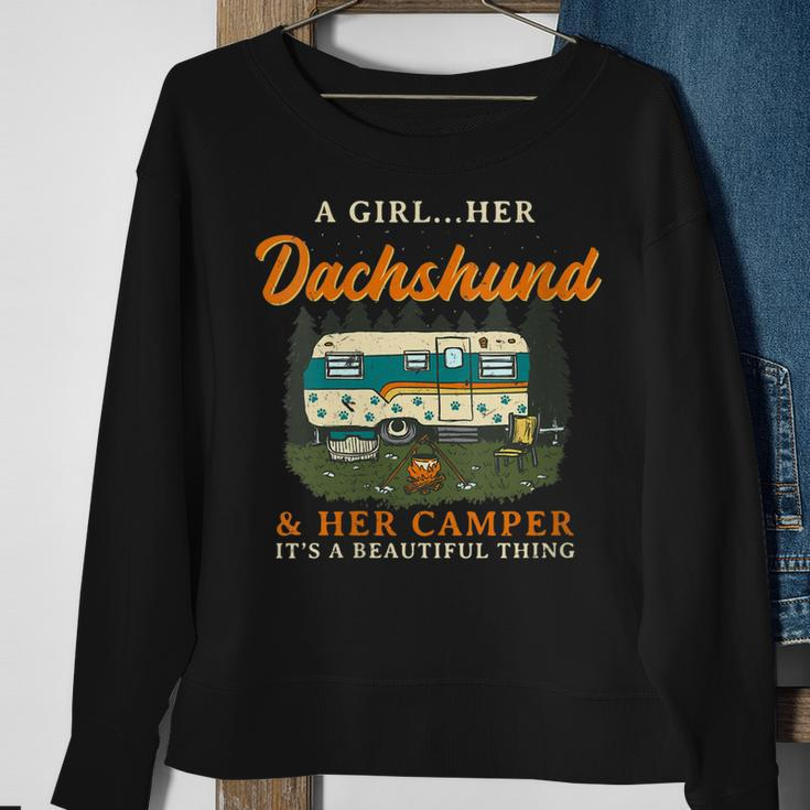A Girl Her Dachshund And Her Camper Weiner Camping Gift For Womens Sweatshirt Gifts for Old Women