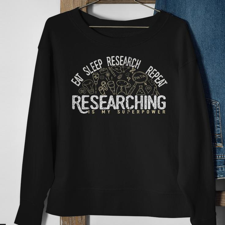 Academics Researcher Eat Sleep Research Repeat Sweatshirt Gifts for Old Women
