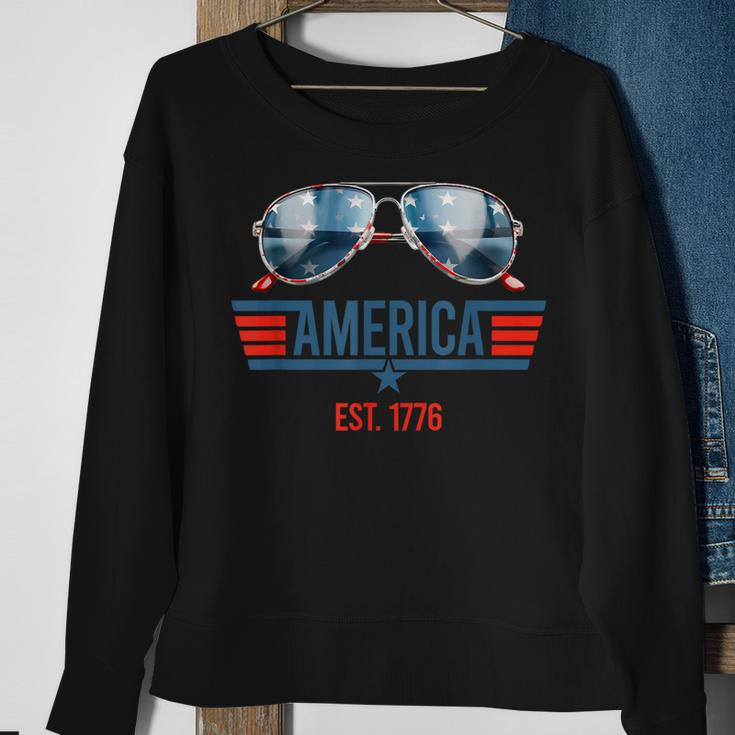 America Est 1776 Usa 4Th Of July Patriotic Sunglasses Sweatshirt Gifts for Old Women