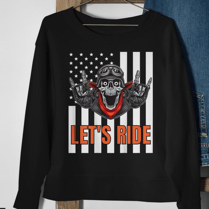 American Flag Skeleton Biker Motorcycle - Design On Back Biker Funny Gifts Sweatshirt Gifts for Old Women