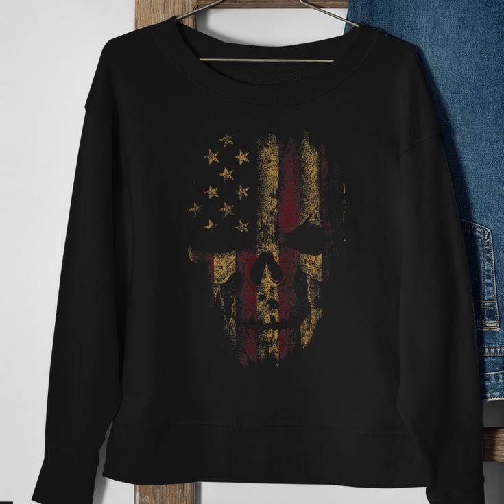 American Skull Flag Patriotic Happy 4Th Of July Sweatshirt Gifts for Old Women