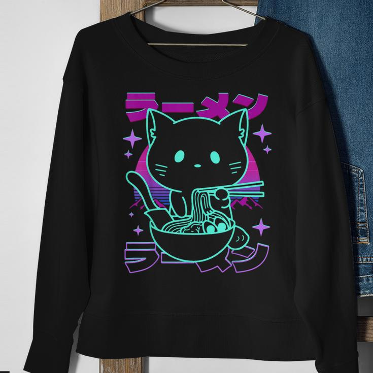 Anime Ramen Cat Retro Japanese Noodles Aesthetic Kawaii Cat Sweatshirt Gifts for Old Women