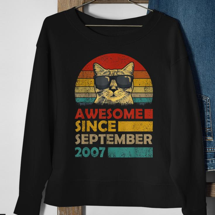 Awesome Since September 2007 16Th Birthday Cat Lover Sweatshirt Gifts for Old Women