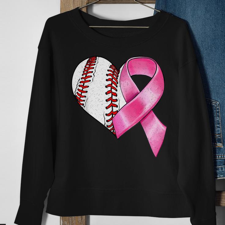 Baseball Heart Pink Ribbon Warrior Breast Cancer Awareness Sweatshirt Gifts for Old Women