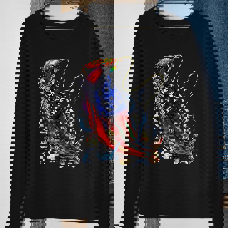 Bass Fishing Fish American Flag Dad Father Fourth Of July Sweatshirt Gifts for Old Women