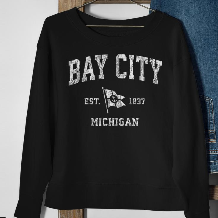 Bay City Mi Vintage Nautical Boat Anchor Flag Sports Sweatshirt Gifts for Old Women