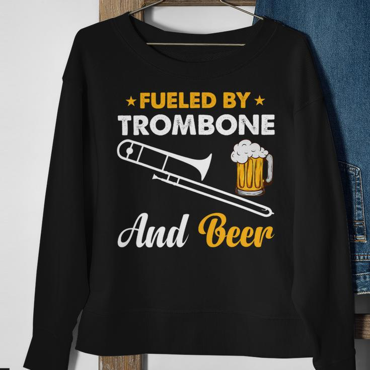 Beer Fueled By Trombone And Beer Trombone Musician Beer Drinker Sweatshirt Gifts for Old Women