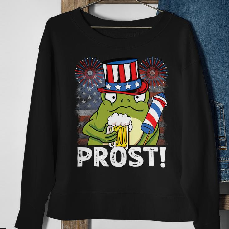 Beer Funny 4Th Of July Us Flag Prost Frog With Beer Sweatshirt Gifts for Old Women