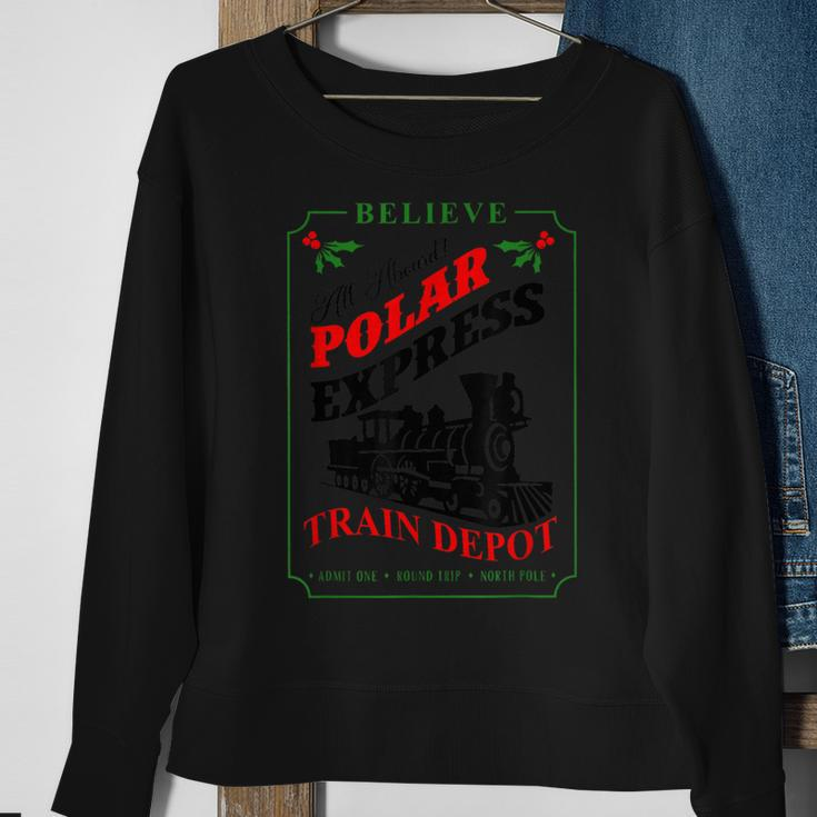Believe All Aboard Polar Express Train Depot Christmas Sweatshirt Gifts for Old Women