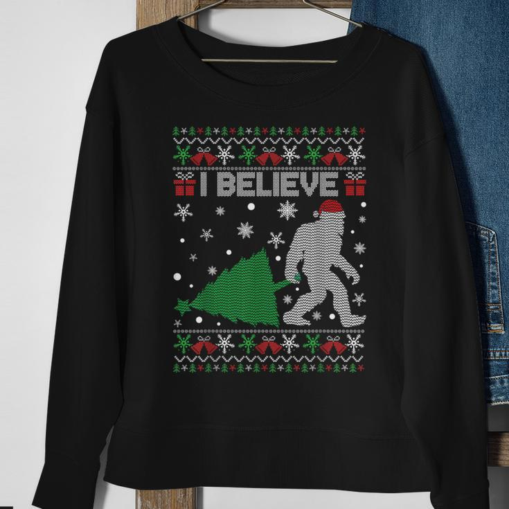 I Believe Big Foot Sasquatch Ugly Christmas Holiday Sweatshirt Gifts for Old Women
