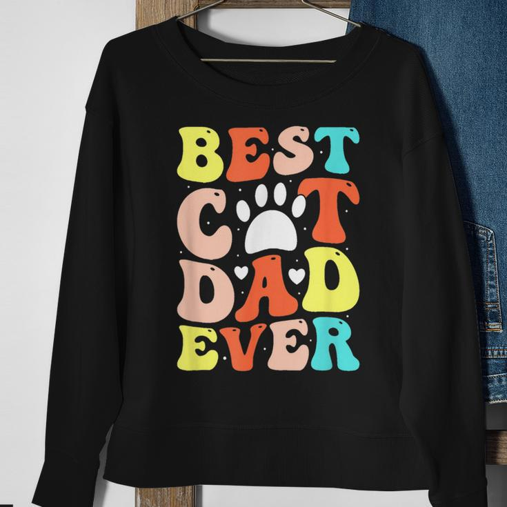 Best Cat Dad Ever Happy Father Day 2023 Retro Groovy Cat Paw Sweatshirt Gifts for Old Women
