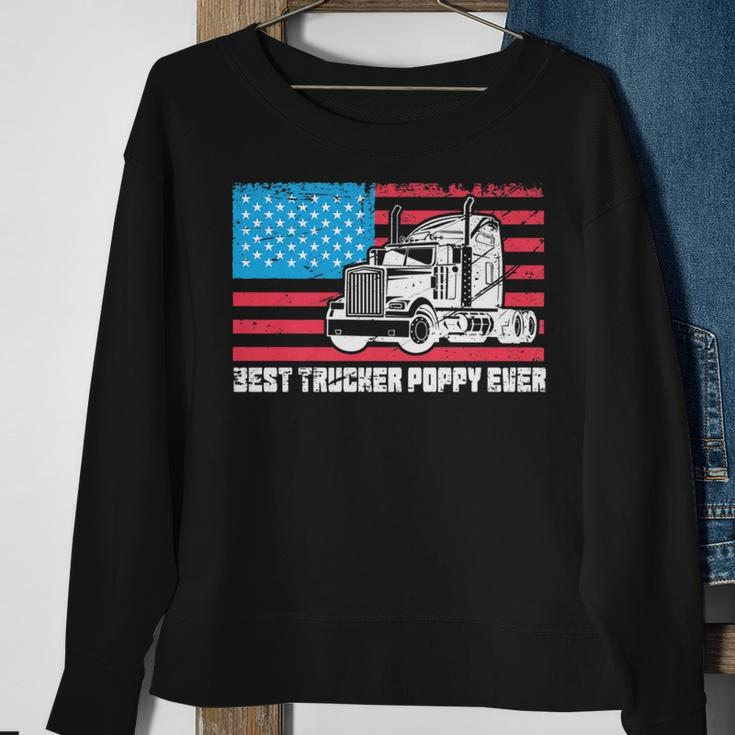 Best Trucker Poppy Ever American Flag Truck Driver Dad Pride Sweatshirt Gifts for Old Women
