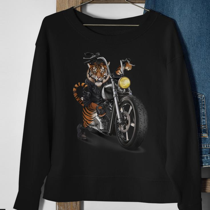 Biker Tiger Riding Chopper Motorcycle Sweatshirt Gifts for Old Women