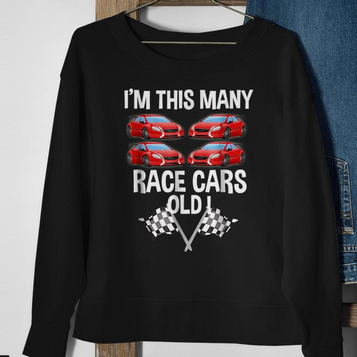 Birthday For Boys 4 Im This Many Race Cars Old Cars Funny Gifts Sweatshirt Gifts for Old Women