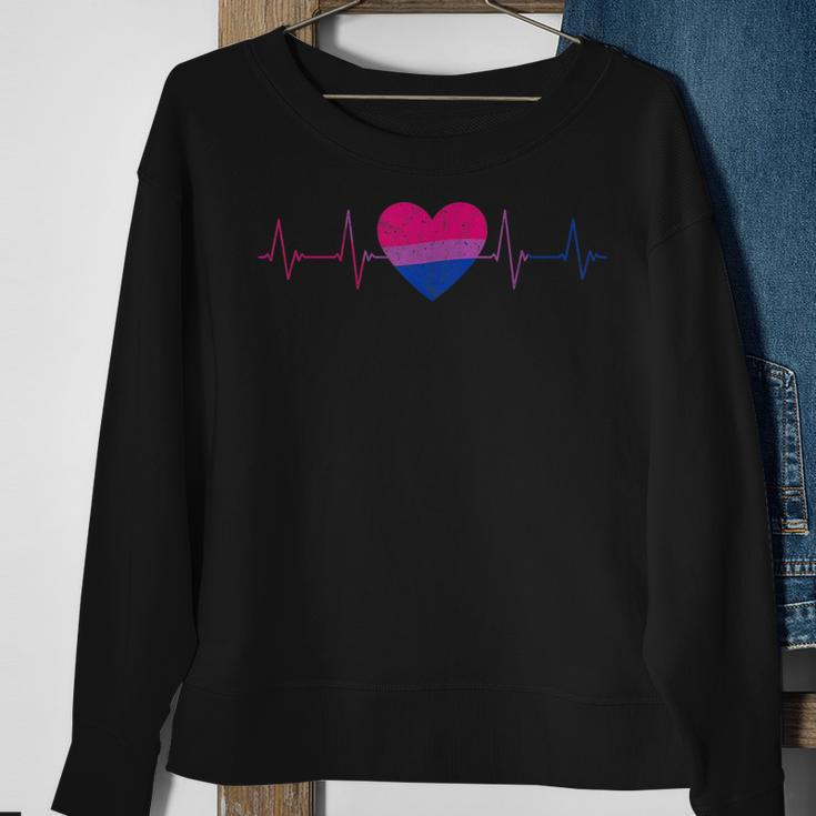 Bisexual Heartbeat - Bi Flag Ekg Pulse Line Lgbt Pride Sweatshirt Gifts for Old Women