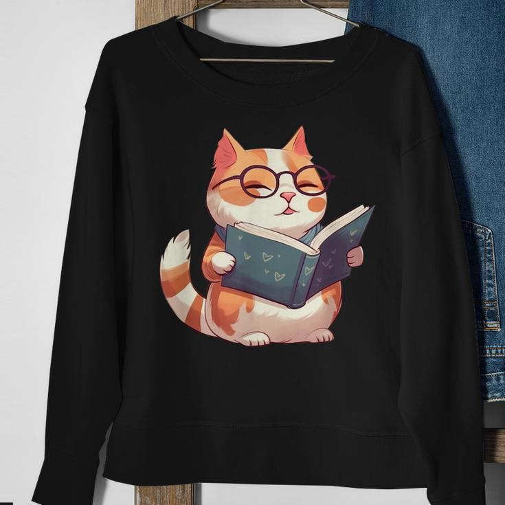 Bookish Cat With Glasses - Cute & Intellectual Design Sweatshirt Gifts for Old Women