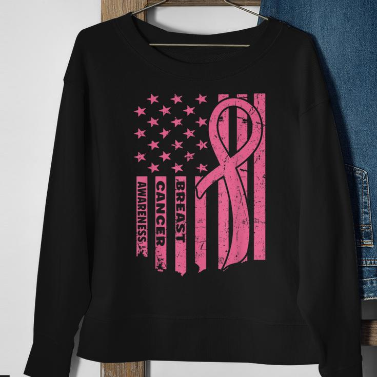 Breast Cancer Awareness Flag Usa Breast Cancer Warrior Sweatshirt Gifts for Old Women