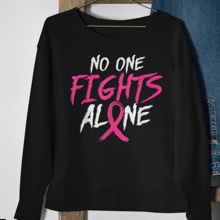Breast Cancer Awareness No One Fight Alone Month Pink Ribbon Sweatshirt Gifts for Old Women