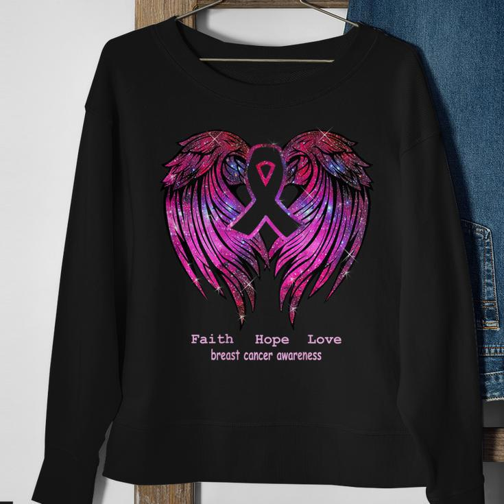 Breast Cancer Faith Hope Love Wings Awareness Back Sweatshirt Gifts for Old Women