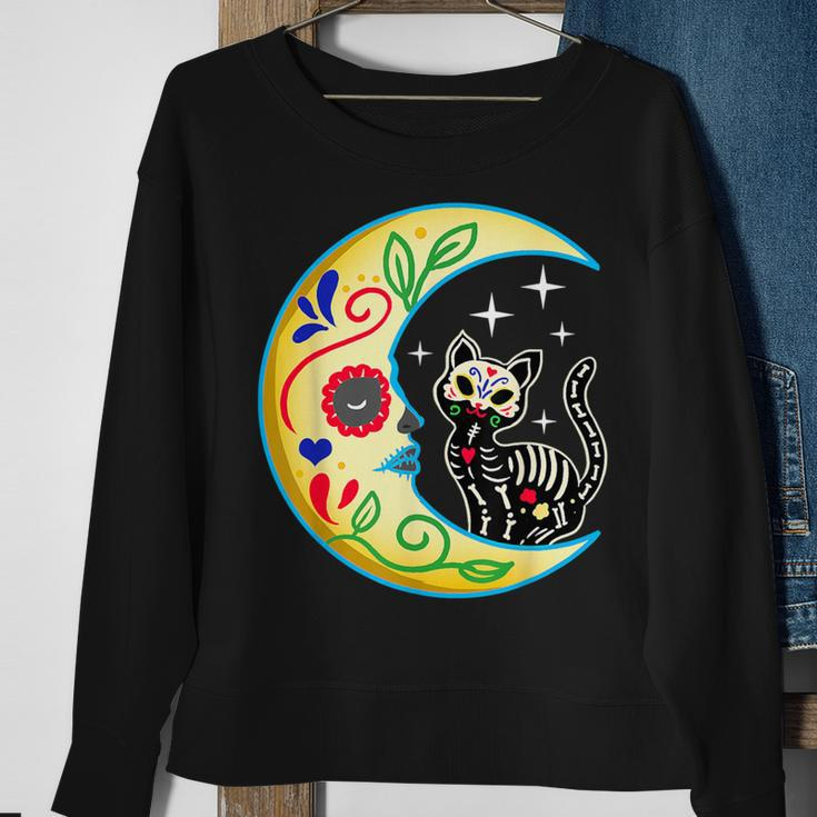 Cat & Moon Sugar Skull Dia De Los Muertos Day Of The Dead Sweatshirt Gifts for Old Women