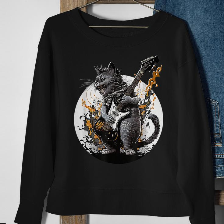 Cat Playing Guitar | Rock Cat | Heavy Metal Cat | Music Cat Sweatshirt Gifts for Old Women