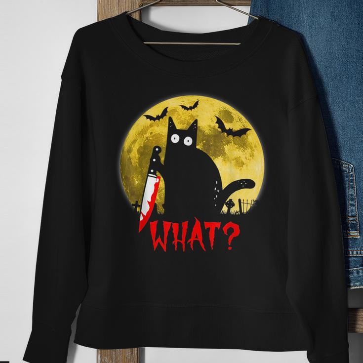 Cat What Murderous Black Cat Holding Knife Funny Halloween Sweatshirt Gifts for Old Women
