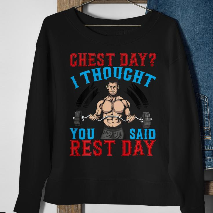 Chest Day Thought You Said Rest Day Backprint Bodybuilding Sweatshirt Gifts for Old Women