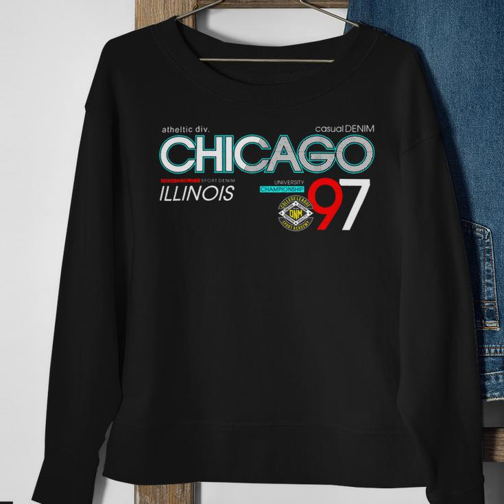Chicago City Flag Downtown Skyline Chicago 3 Sweatshirt Gifts for Old Women