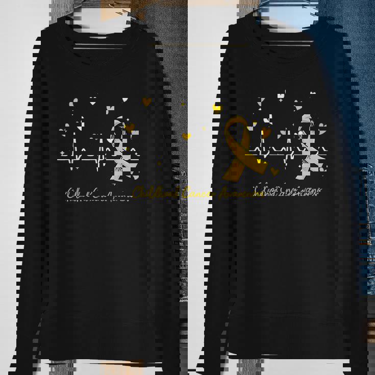 Childhood Cancer Awareness Heartbeat Gold Ribbon Sweatshirt Gifts for Old Women