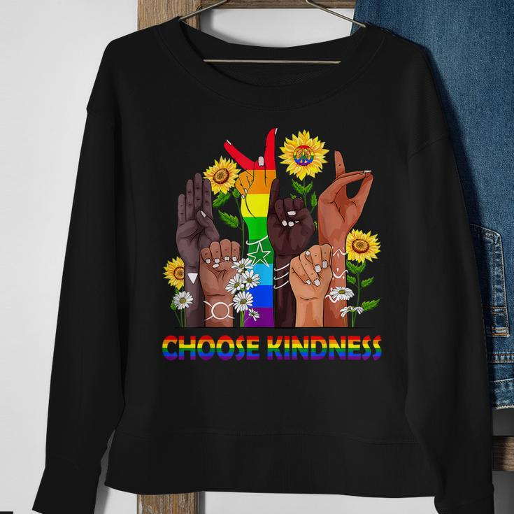Choose Kindness Sign Language Hand Lgbtq Gay Les Pride Asl Sweatshirt Gifts for Old Women