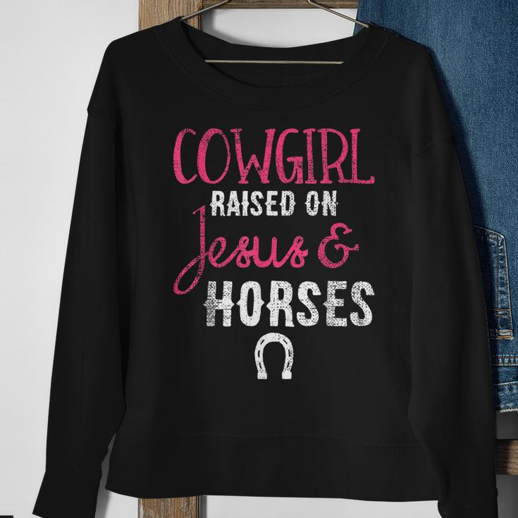 Christian Cowgirl Raised On Jesus And Horses Sweatshirt Gifts for Old Women