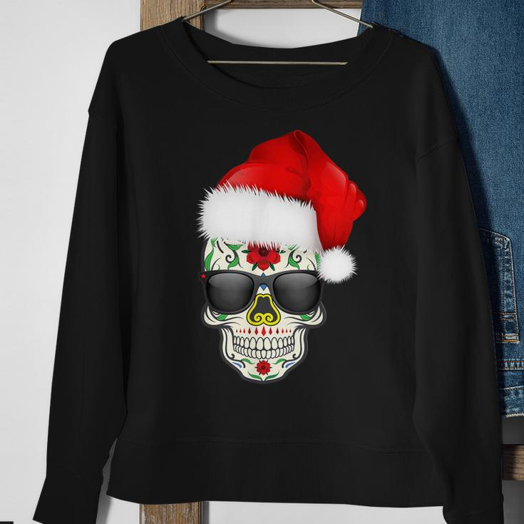 Christmas Hat Santa Day Of The Dead Sugar Skull Party Sweatshirt Gifts for Old Women