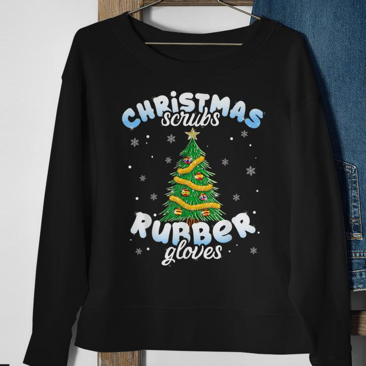 Christmas Scrubs Rubber Gloves Scrub Top Cute Tree Lights Sweatshirt Gifts for Old Women