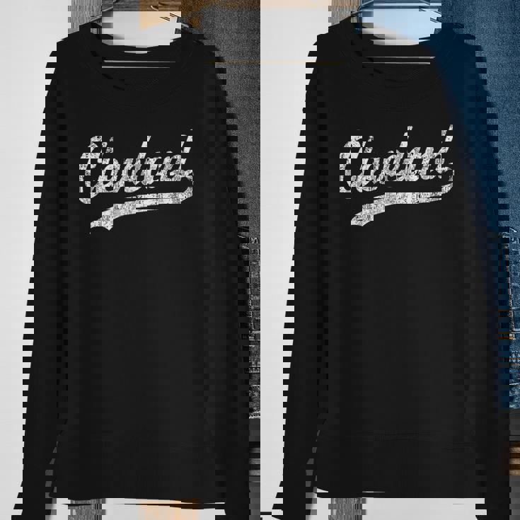 Cleveland Oh Vintage Baseball Sports Script Baseball Funny Gifts Sweatshirt Gifts for Old Women