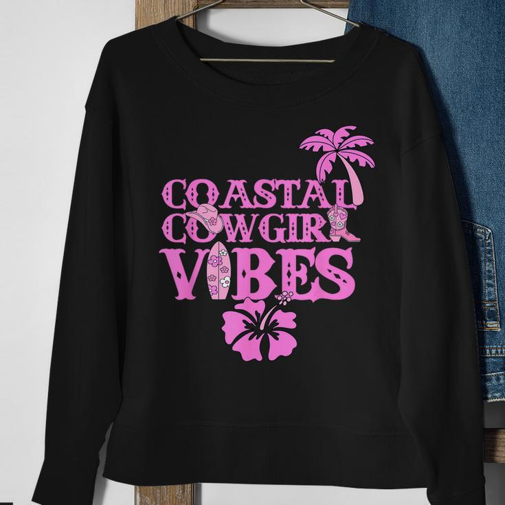 Coastal Cowgirl Aesthetic Vibes Pink Cowboy Boots Cowboy Hat Sweatshirt Gifts for Old Women