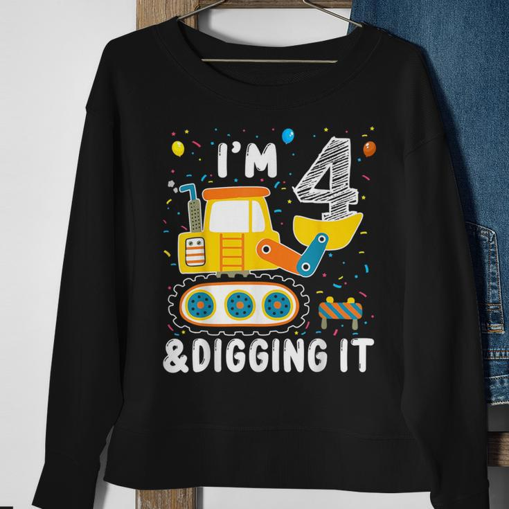 Construction Truck 4Th Birthday Boy 4 Yrs Old Digger Builder Sweatshirt Gifts for Old Women