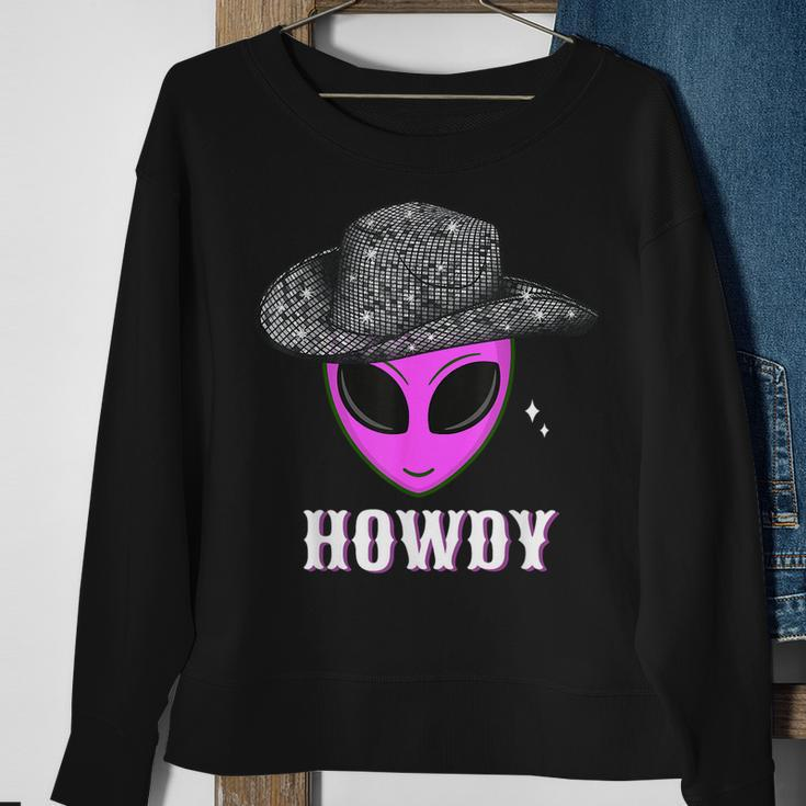 Cool Cowboy Hat Alien Howdy Space Western Disco Theme Sweatshirt Gifts for Old Women
