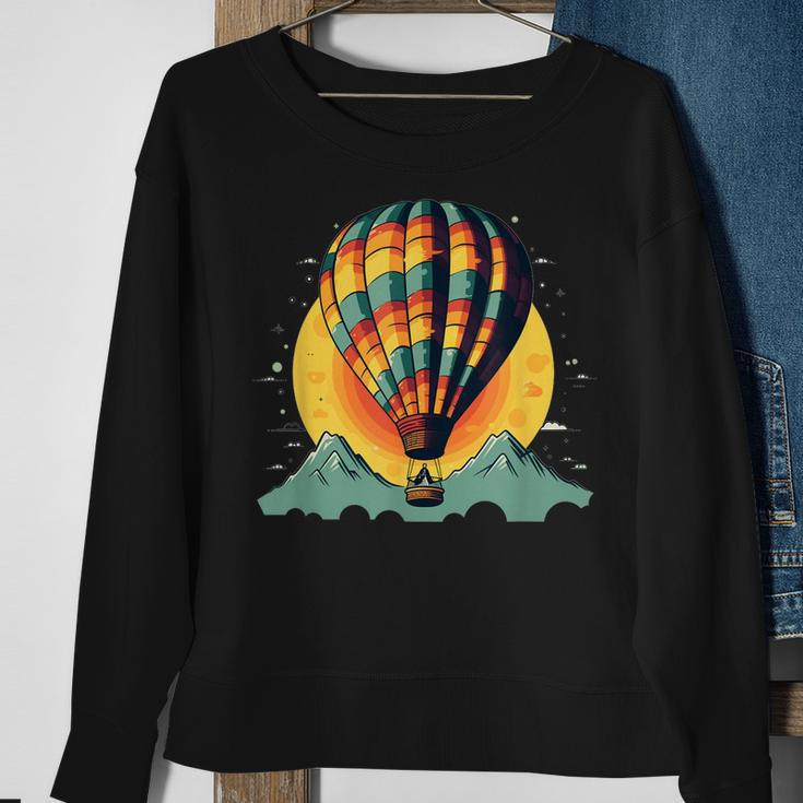 Cool Hot Air Balloon With Mountains Sweatshirt Gifts for Old Women